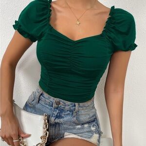 SHEIN Dark Green Ruched Crop Top